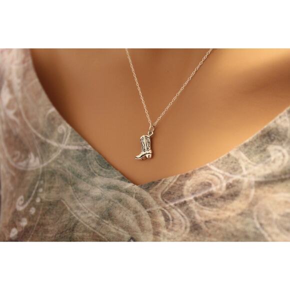Sterling Silver Cowboy Boot Necklace, Cowboy Boot Necklace, Cowboy Necklace - Picture 2 of 3